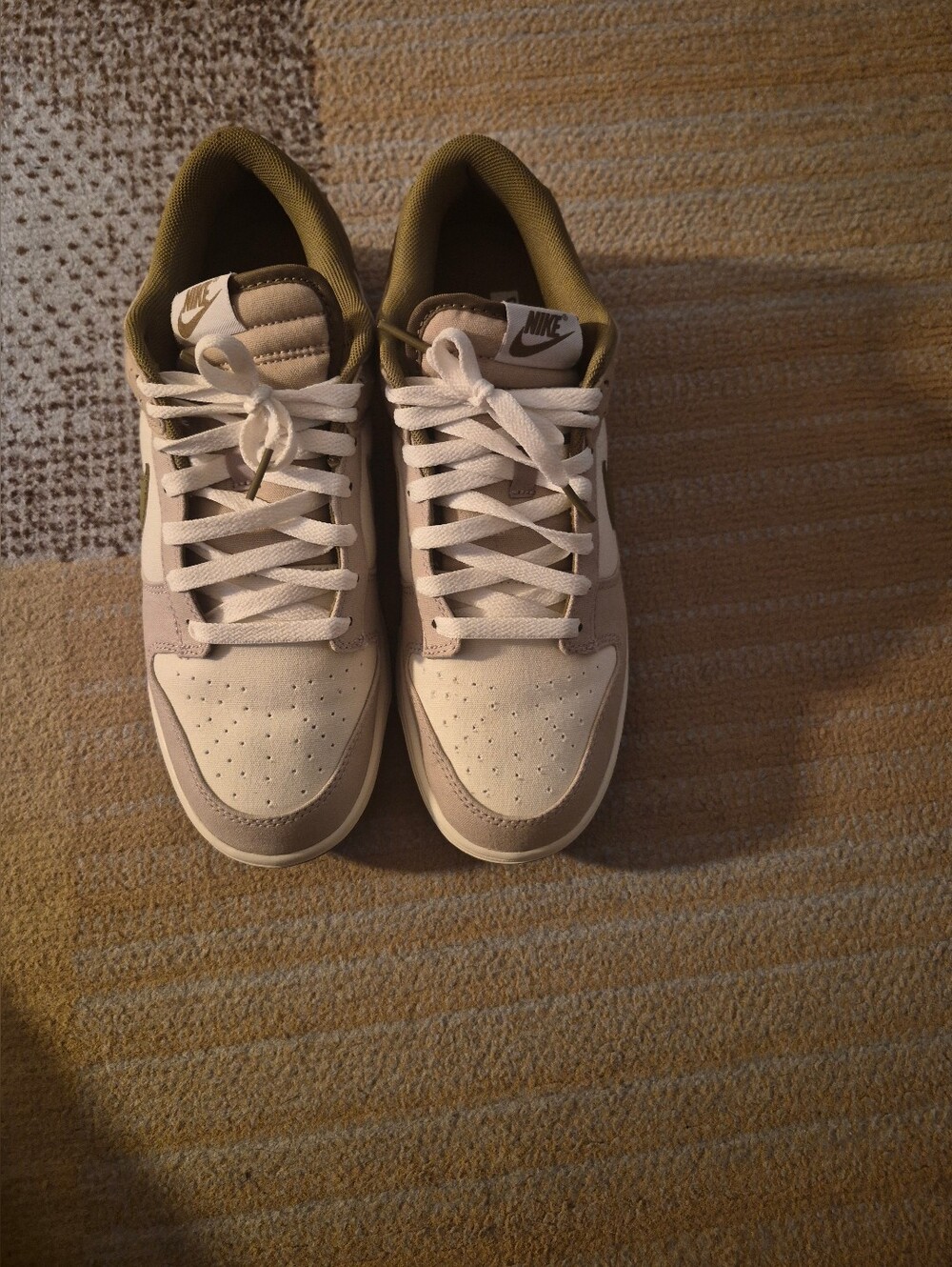 Nike Dunk Low-Top Sneakers in Beige and Olive Green